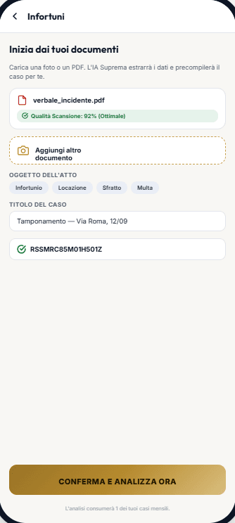 Schermata per descrivere un nuovo caso